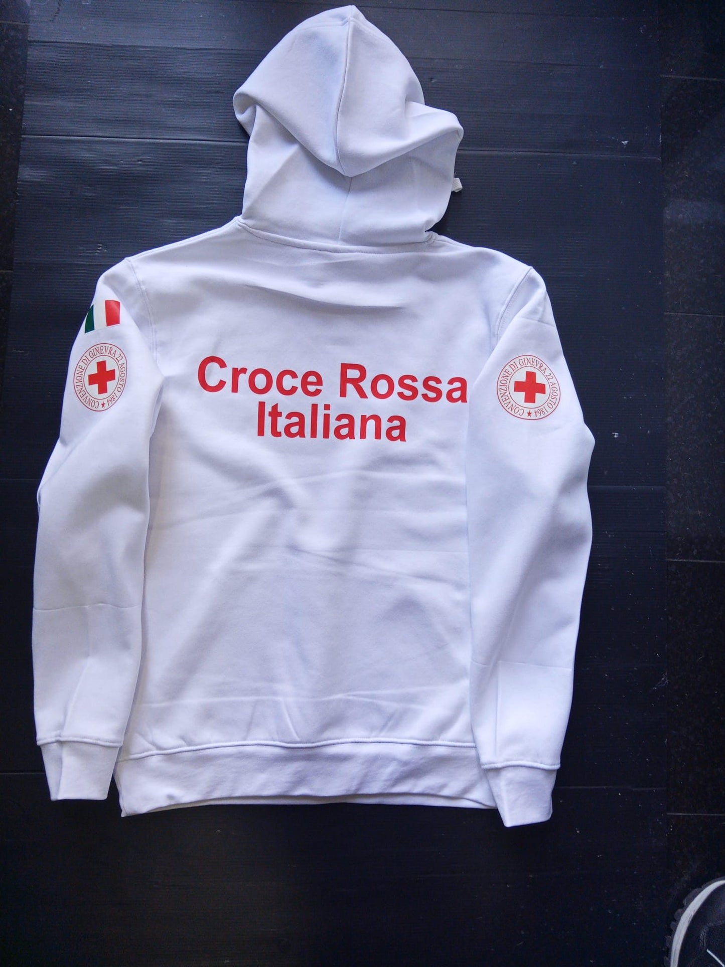 Felpa bianca con cappuccio della Croce Rossa Italiana