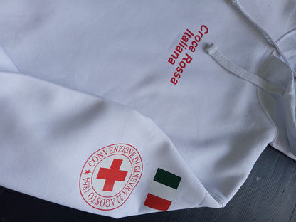 Felpa bianca con cappuccio della Croce Rossa Italiana