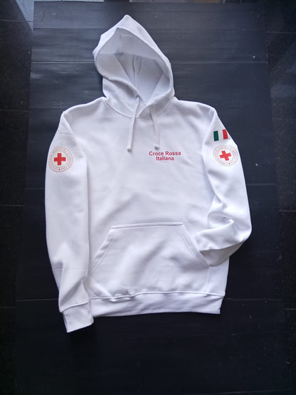 Felpa bianca con cappuccio della Croce Rossa Italiana