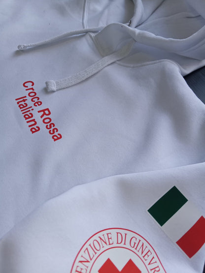 Felpa bianca con cappuccio della Croce Rossa Italiana