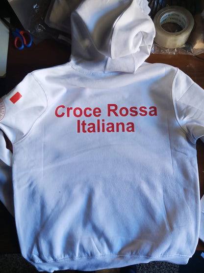Felpa bianca con cappuccio della Croce Rossa Italiana