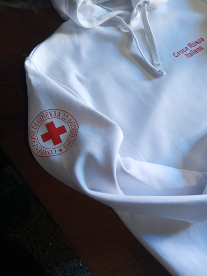 Felpa bianca con cappuccio della Croce Rossa Italiana