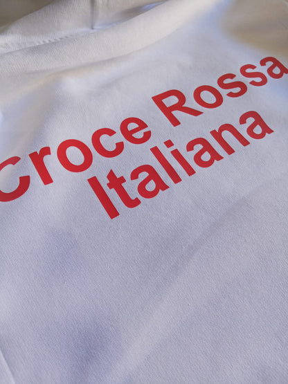 Felpa bianca con cappuccio della Croce Rossa Italiana