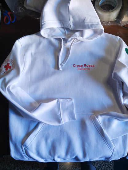 Felpa bianca con cappuccio della Croce Rossa Italiana
