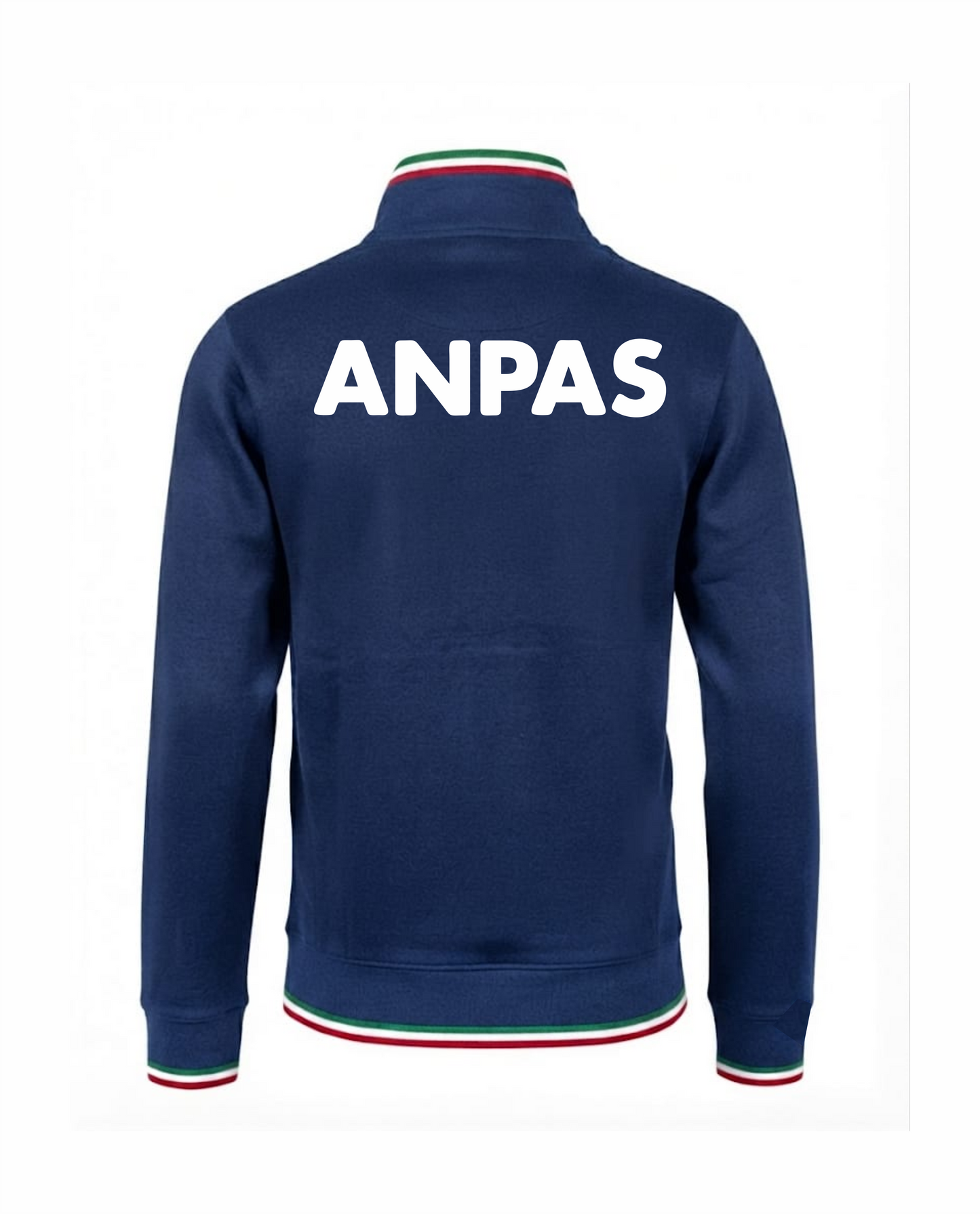 Felpa TRIC blu scuro zip e bordini tricolore ANPAS