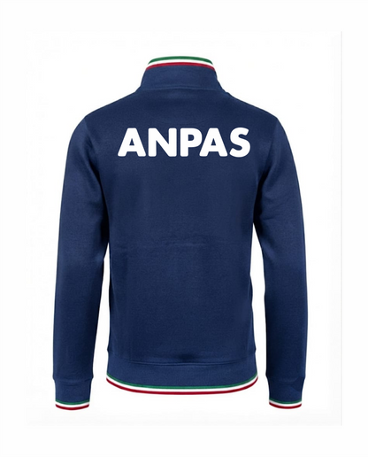 Felpa TRIC blu scuro zip e bordini tricolore ANPAS