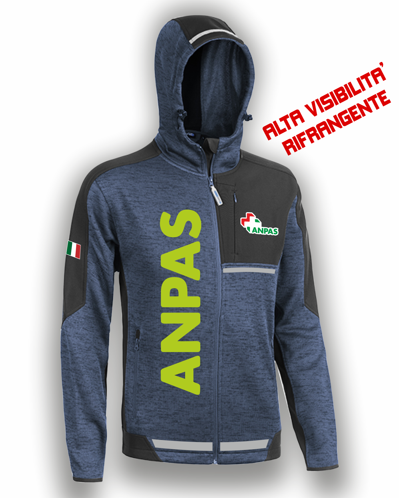 Felpa con cappuccio e zip bicolore ANPAS alta visibilità rifrangente