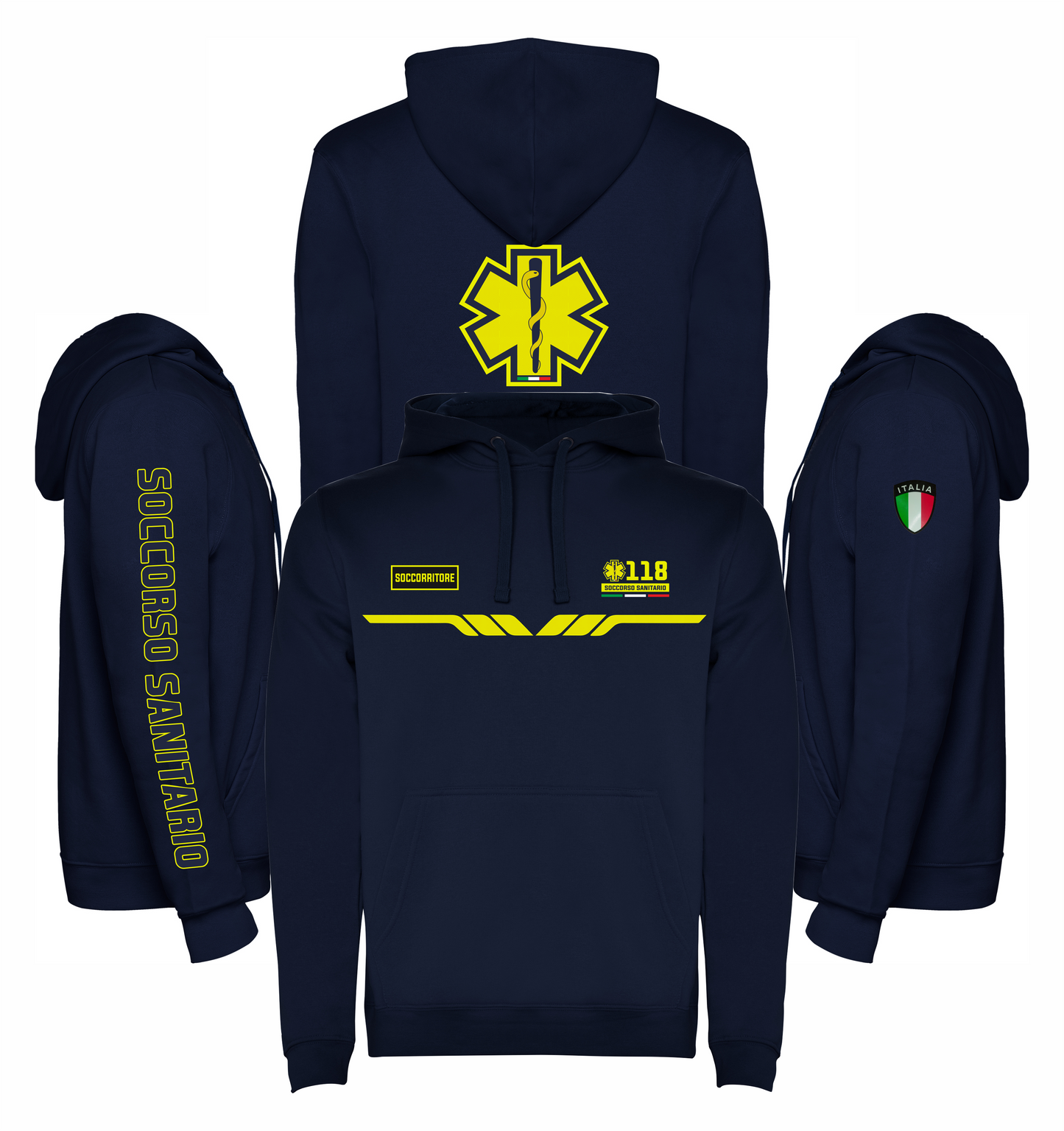 Felpa blu scuro con cappuccio del 118