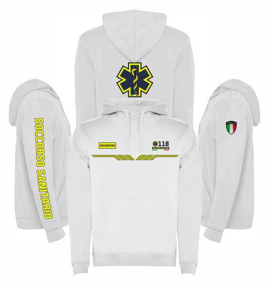 Felpa bianco con cappuccio del 118