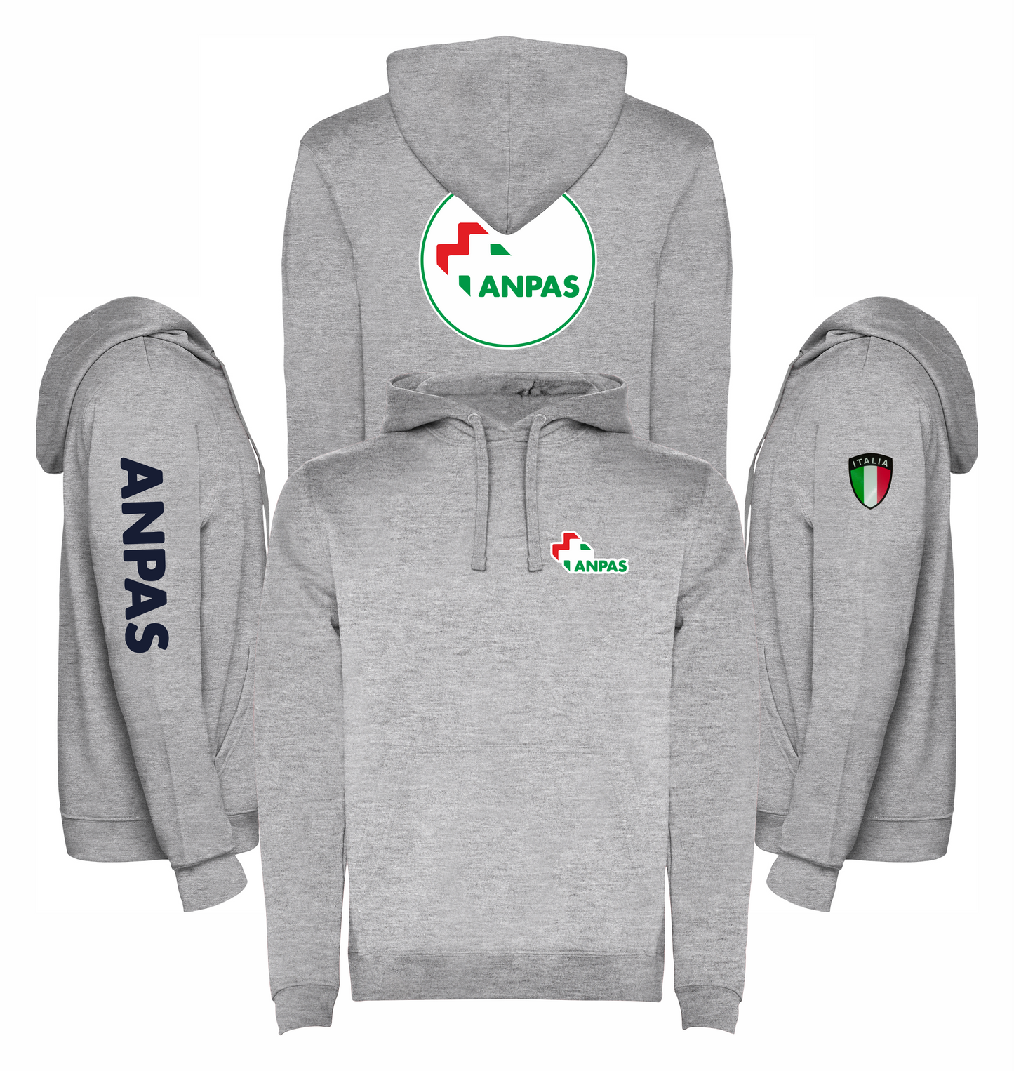 Felpa grigio melange con cappuccio dell'ANPAS