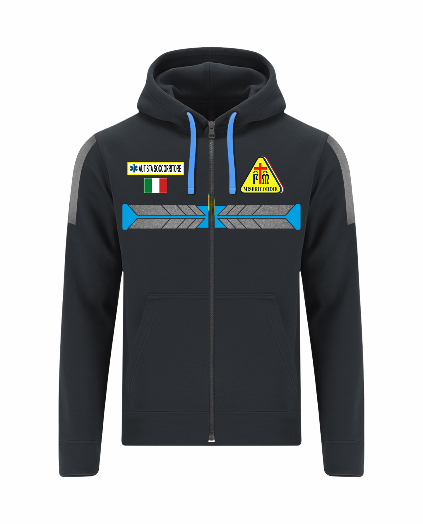 Felpa blu scuro con cappuccio e zip Misericordie alta visibilità rifrangente