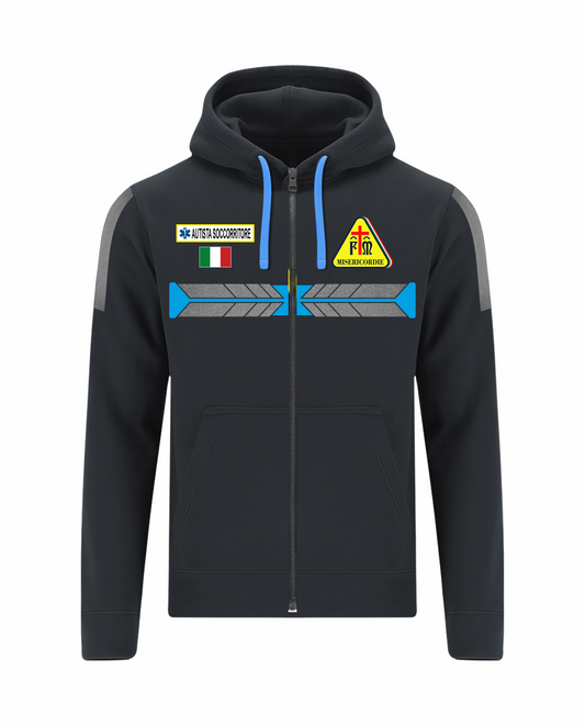 Felpa blu scuro con cappuccio e zip Misericordie alta visibilità rifrangente