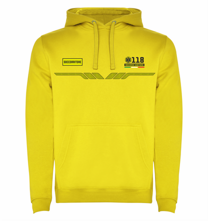 Felpa gialla con cappuccio del 118