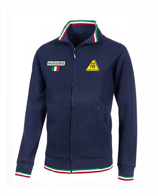 Felpa TRIC blu scuro zip e bordini tricolore Misericordie