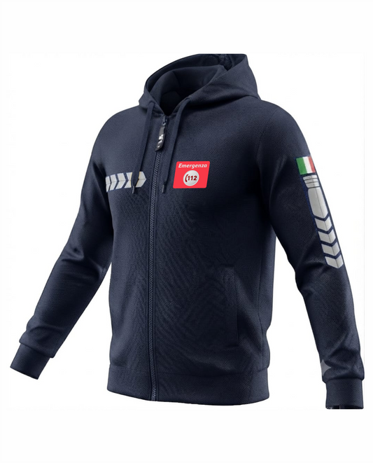 Felpa PREDATOR con cappuccio e zip blu scuro 112 alta visibilità rifrangente