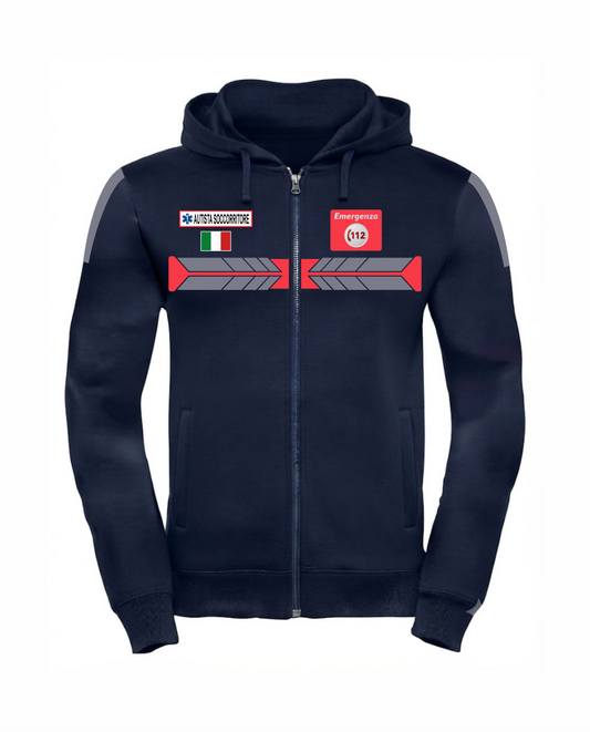 Felpa blu scuro con cappuccio e zip 112 alta visibilità rifrangente