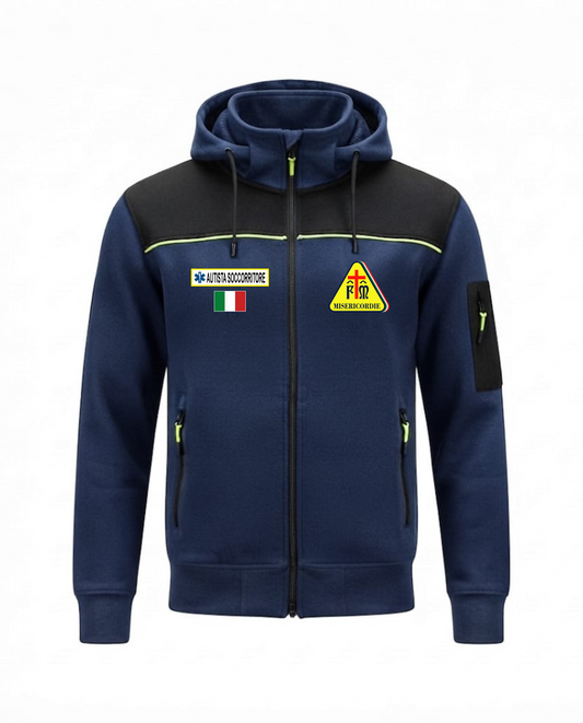 Felpa OREGON blu scuro zip e cappuccio Misericordie