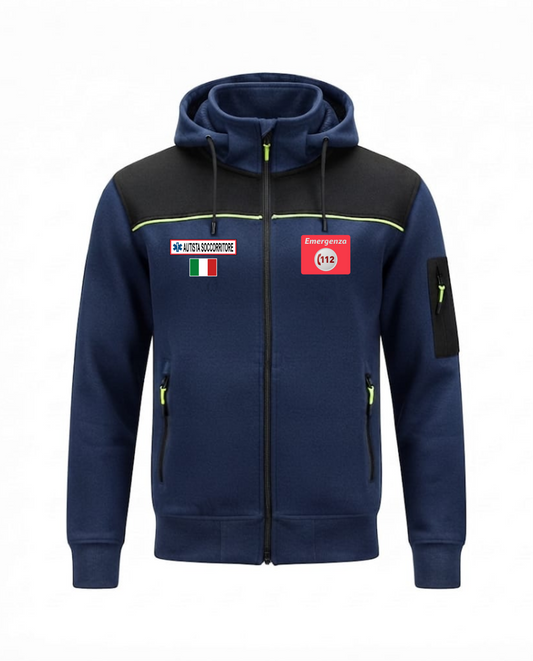 Felpa OREGON blu scuro zip e cappuccio del 112