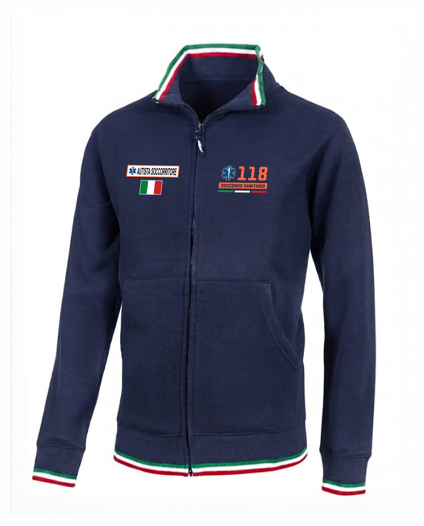 Felpa TRIC blu scuro zip e bordini tricolore 118