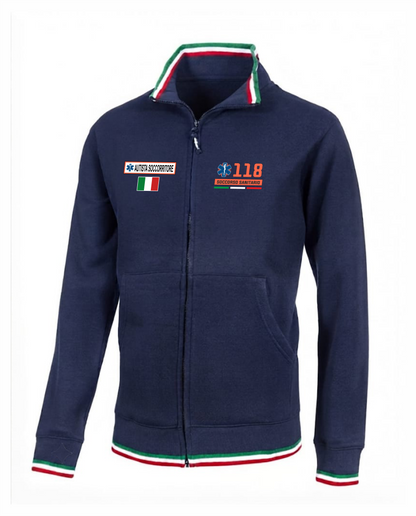 Felpa TRIC blu scuro zip e bordini tricolore 118