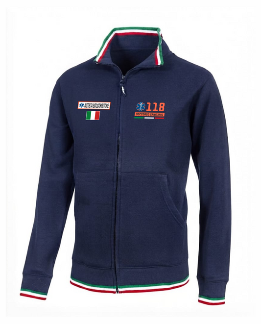 Felpa TRIC blu scuro zip e bordini tricolore 118