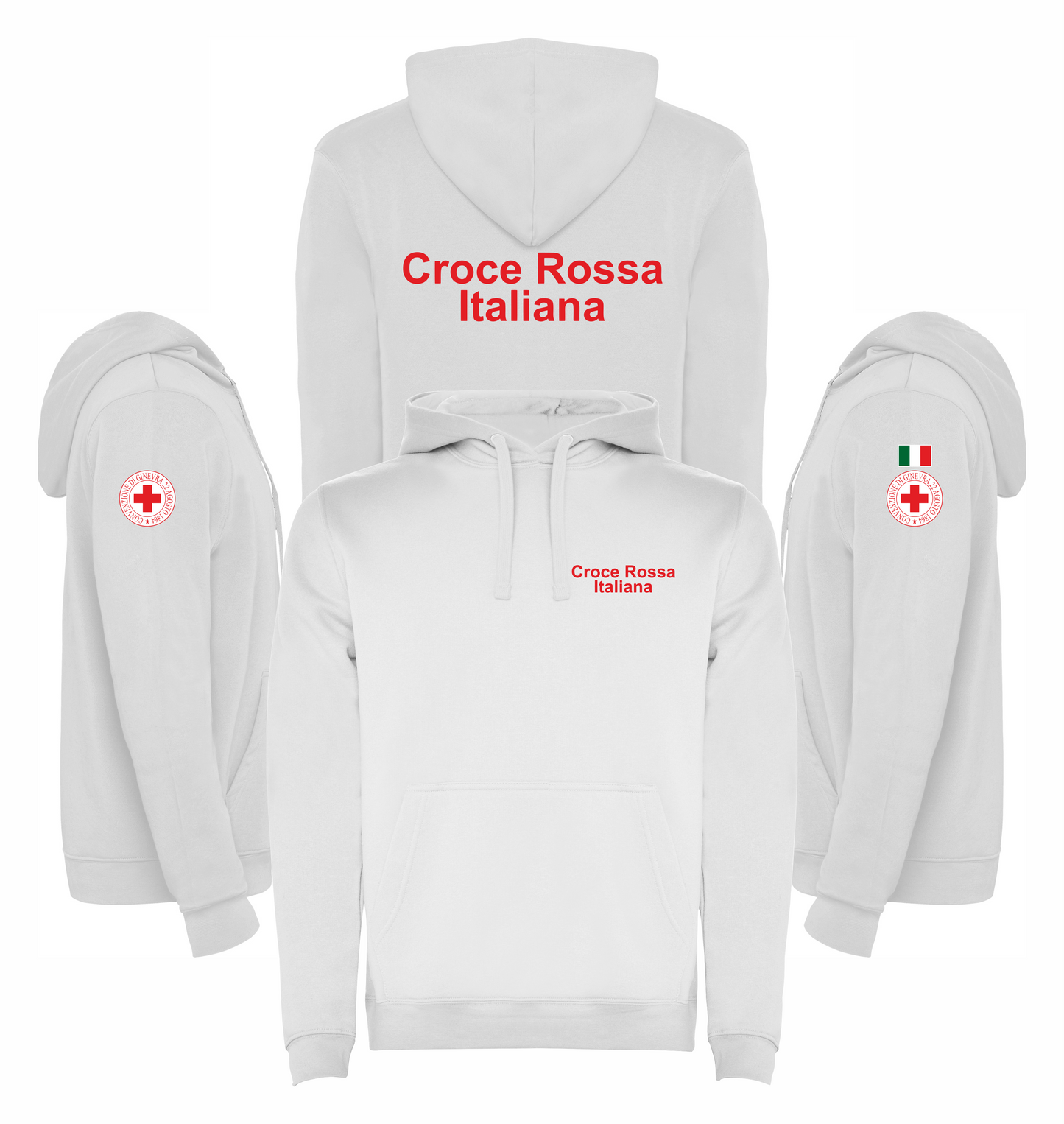 Felpa bianca con cappuccio della Croce Rossa Italiana