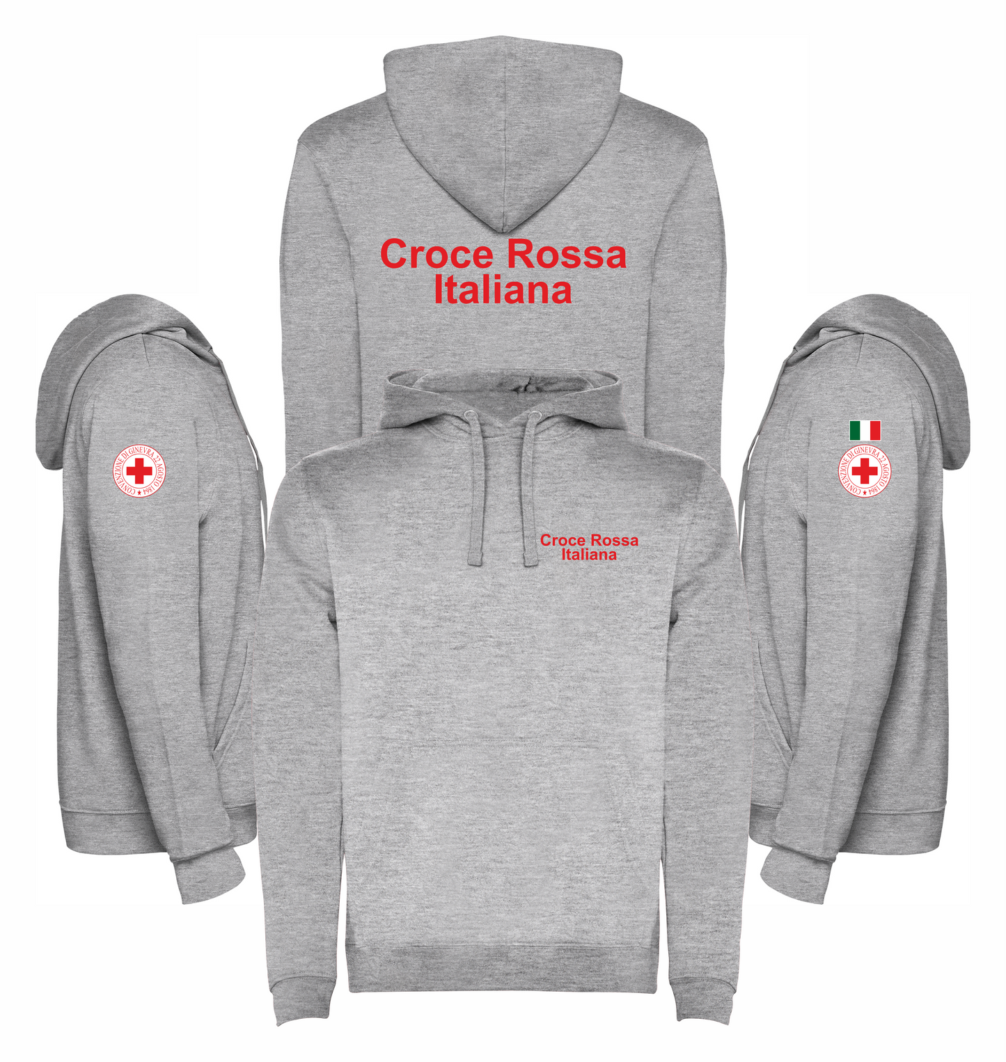 Felpa grigia melange con cappuccio della Croce Rossa Italiana