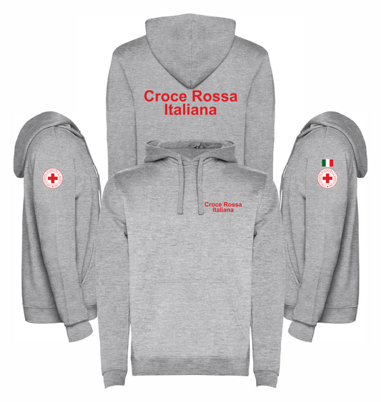 Felpa grigia melange con cappuccio della Croce Rossa Italiana