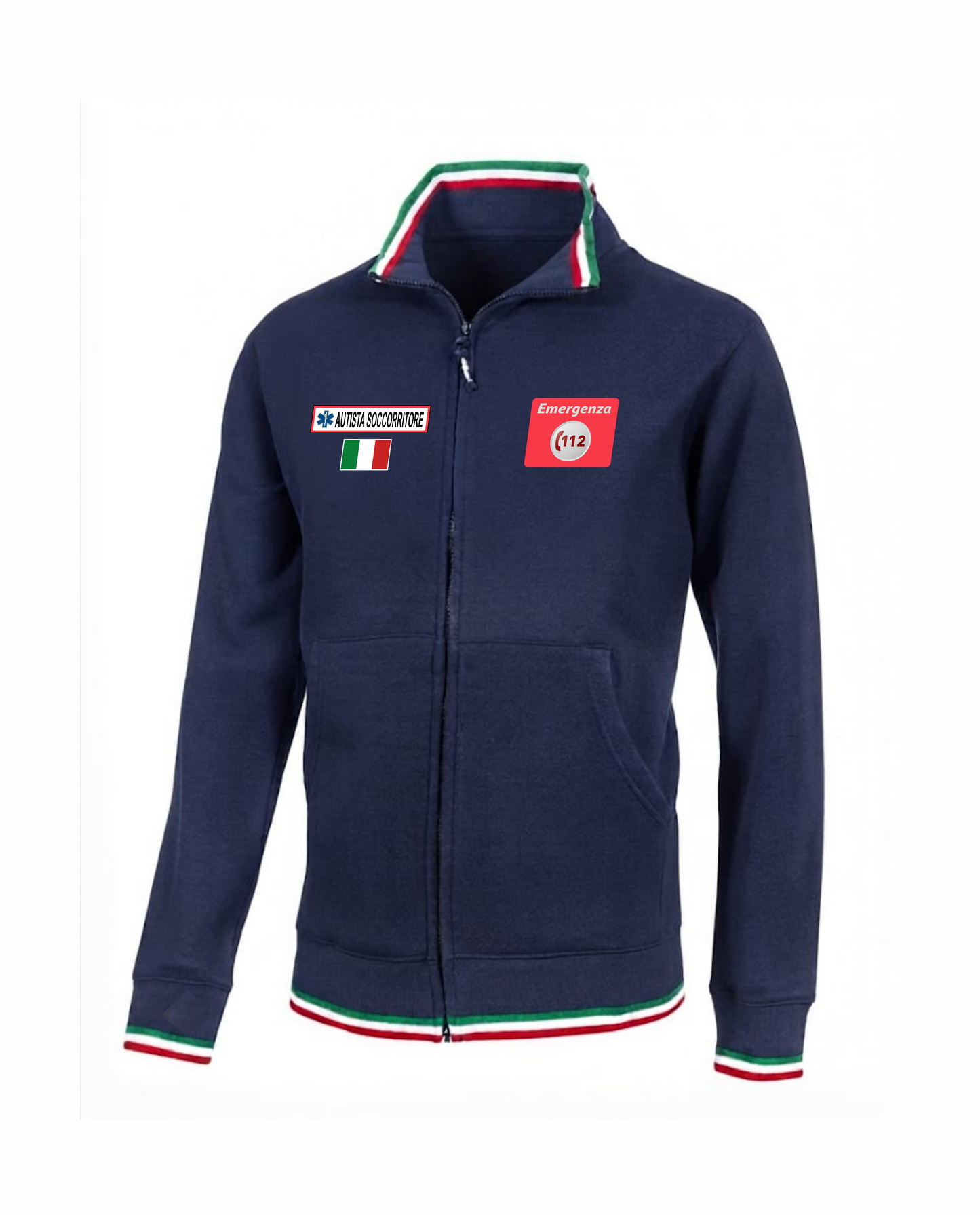 Felpa TRIC blu scuro zip e bordini tricolore 112