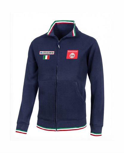 Felpa TRIC blu scuro zip e bordini tricolore 112