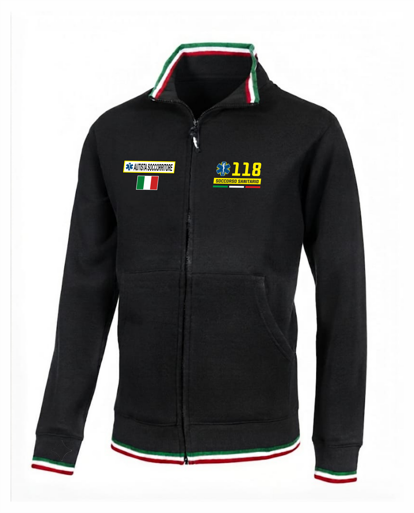 Felpa TRIC nera zip e bordini tricolore 118