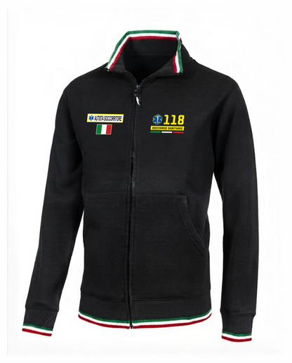 Felpa TRIC nera zip e bordini tricolore 118