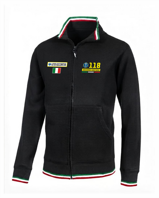 Felpa TRIC nera zip e bordini tricolore 118