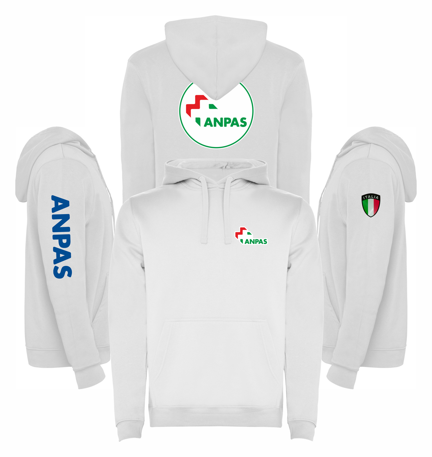 Felpa bianca con cappuccio dell'ANPAS