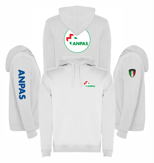 Felpa bianca con cappuccio dell'ANPAS
